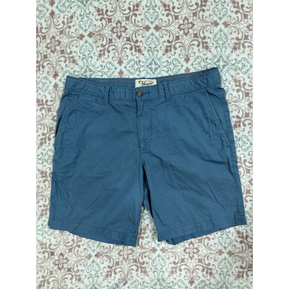 Original Penguin Mens Blue Chino Shorts Size 34 Cotton Flat Front Casual